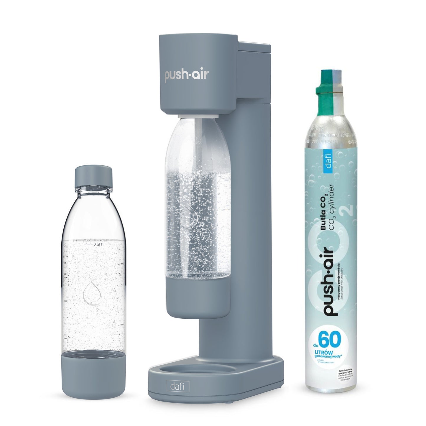 Wassersprudler Pushair inkl. 1 Co2 Zylinder und 2x 0,7l Flasche