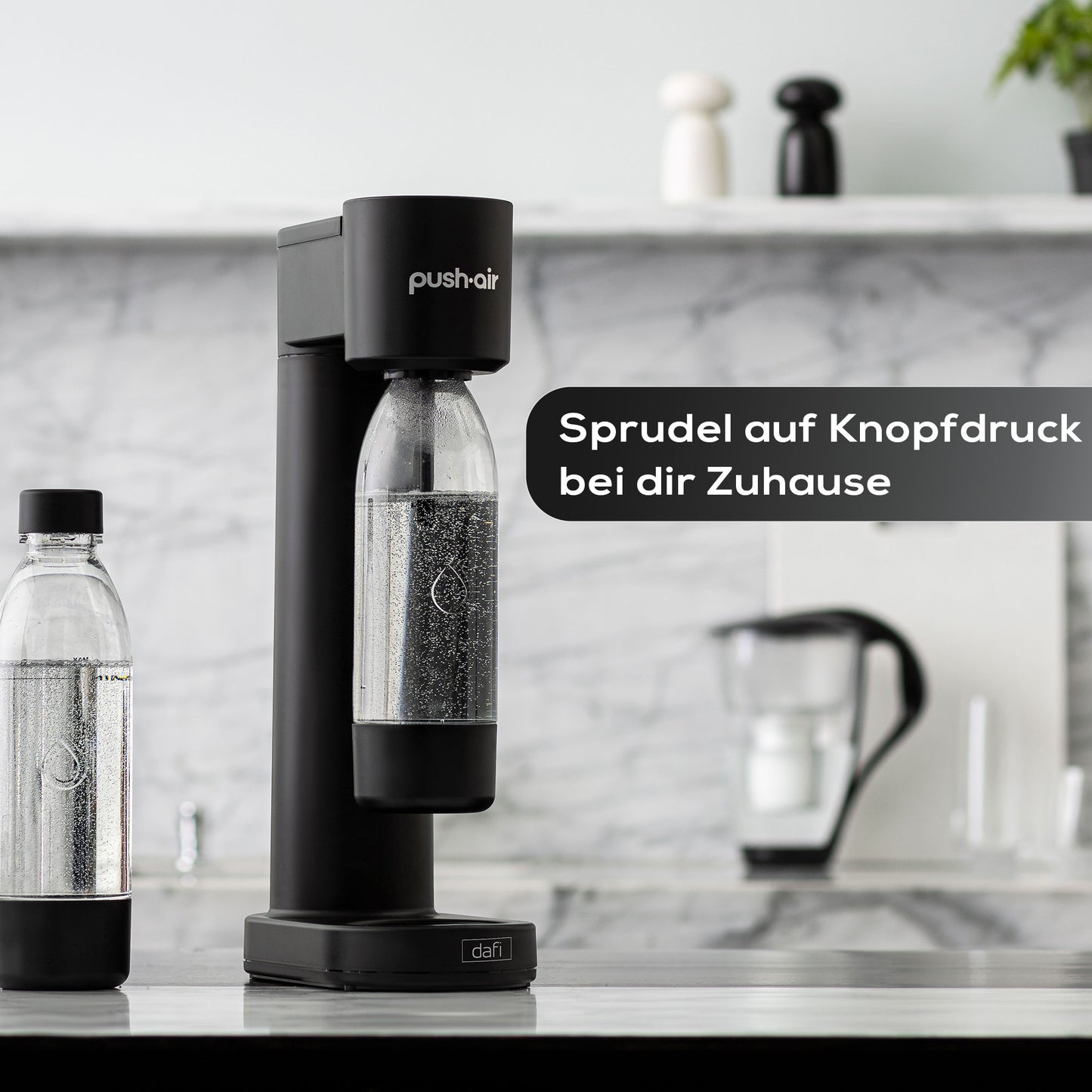 Wassersprudler Pushair inkl. 1 Co2 Zylinder und 2x 0,7l Flasche
