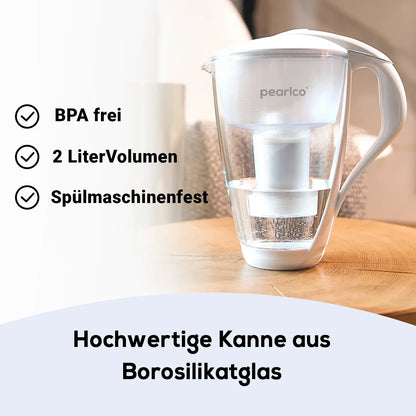 PearlCo Glas Wasserfilter inkl. 1 Kartusche plus Glasflasche