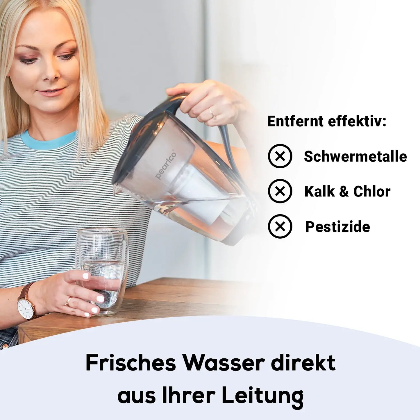 PearlCo Glas Wasserfilter inkl. 1 Kartusche plus Glasflasche