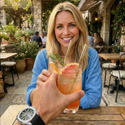 12 Glasstrohhalme gold - wiederverwendbare Trinkhalme aus Glas mit 2 Reinigungsbürsten (gerade)