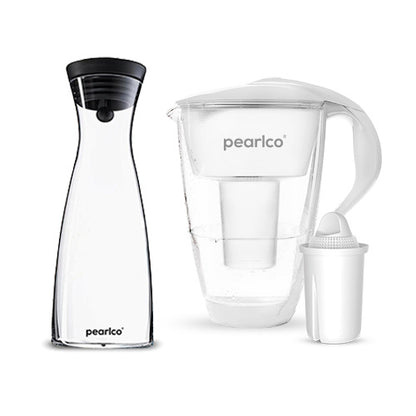 PearlCo Glas-Wasserfilter inkl. 1 Filterkartusche plus Glaskaraffe