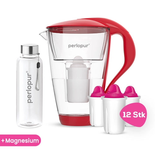 Glas Wasserfilter inkl. 12 Kartuschen plus Glasflasche