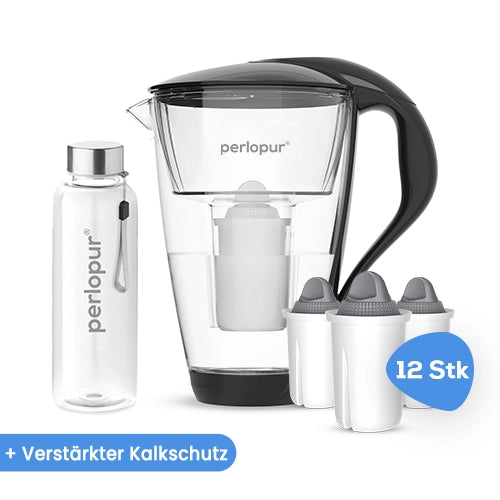 Glas Wasserfilter inkl. 12 Kartuschen plus Glasflasche