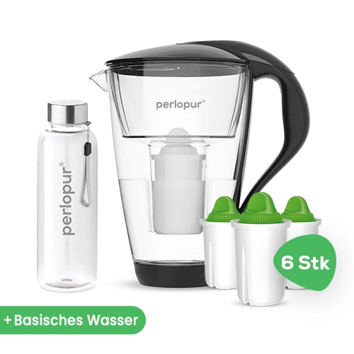 Glas Wasserfilter inkl. 6 Kartuschen plus Glasflasche