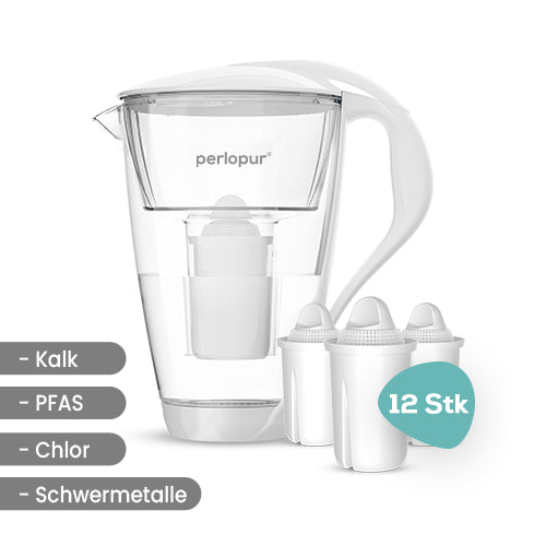 Glas-Wasserfilter inkl. 12 Filterkartuschen