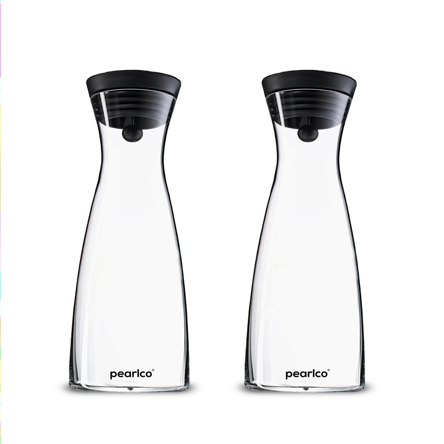 PearlCo Glaskaraffe Doppelpack mit Silikon- / Edelstahldeckel und CloseUp Verschluss 0,8 oder 1,3 Liter