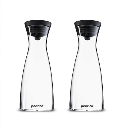 PearlCo Glaskaraffe Doppelpack mit Silikon- / Edelstahldeckel und CloseUp Verschluss 0,8 oder 1,3 Liter