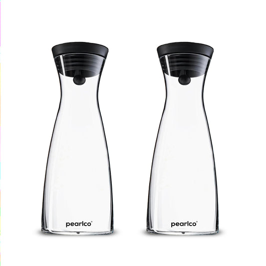 PearlCo Glaskaraffe Doppelpack mit Silikon- / Edelstahldeckel und CloseUp Verschluss 0,8 oder 1,3 Liter