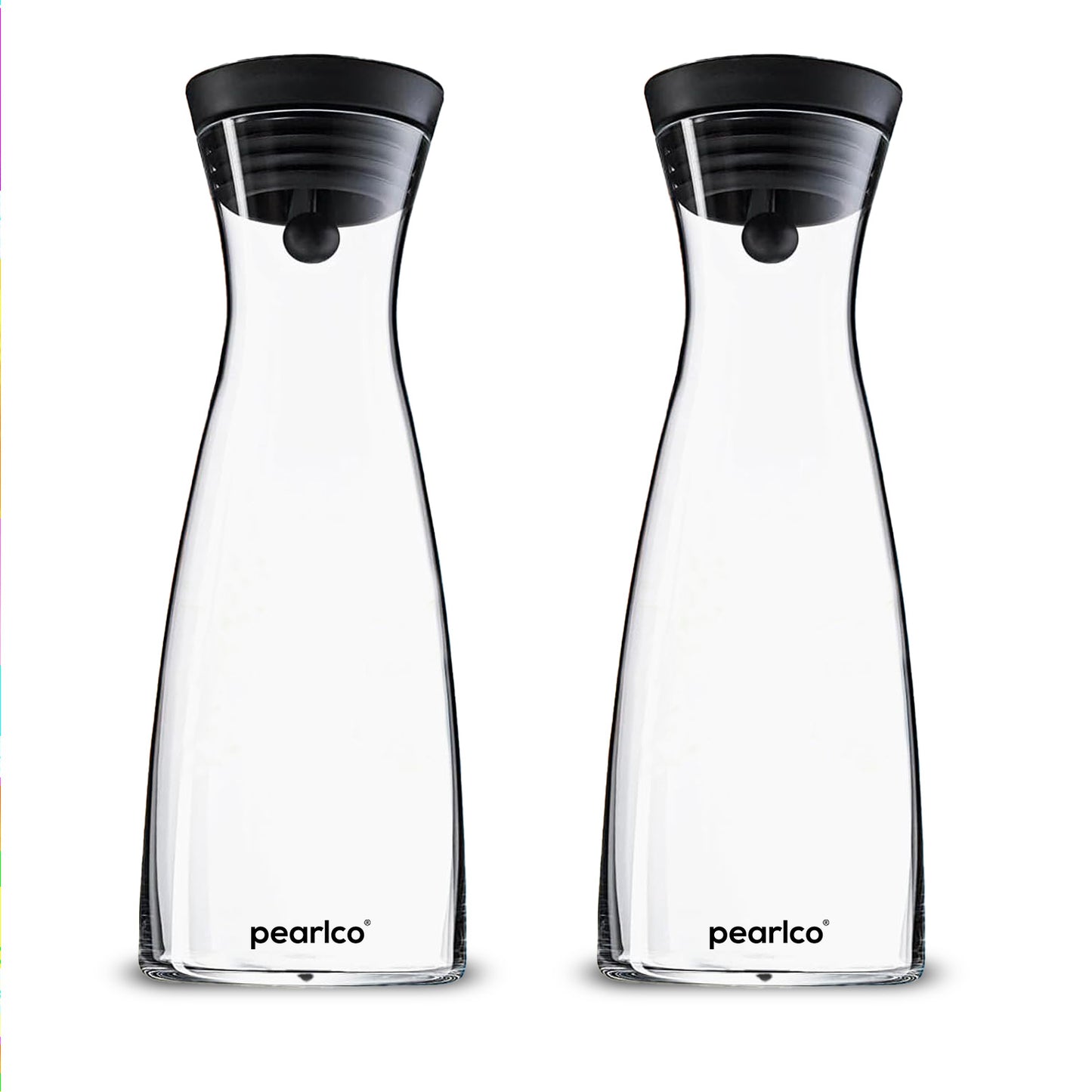 PearlCo Glaskaraffe Doppelpack mit Silikon- / Edelstahldeckel und CloseUp Verschluss 0,8 oder 1,3 Liter