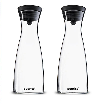 PearlCo Glaskaraffe Doppelpack mit Silikon- / Edelstahldeckel und CloseUp Verschluss 0,8 oder 1,3 Liter