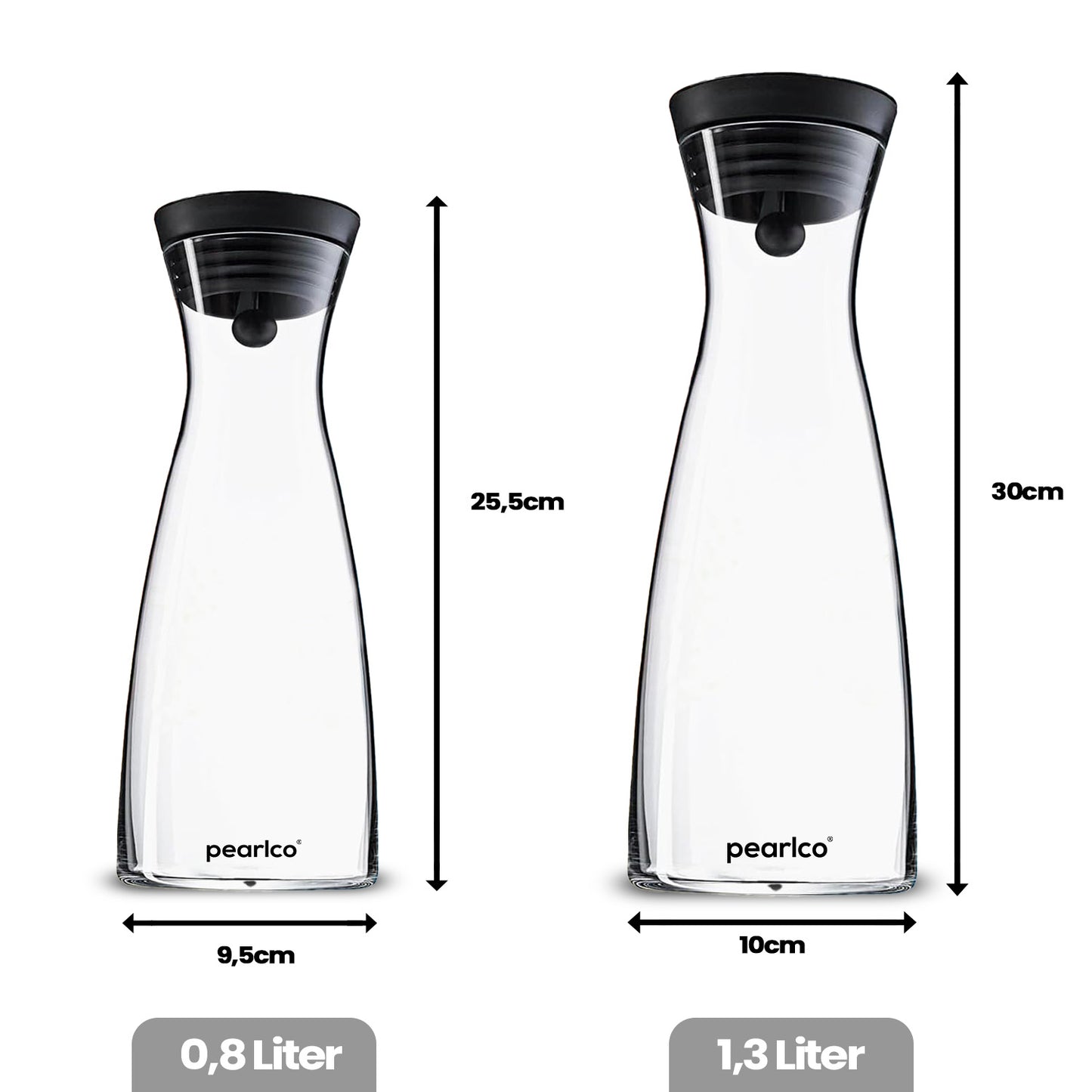 Glaskaraffe mit Edelstahldeckel 0,8l oder 1,3l Wasserkaraffe Glas