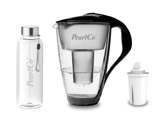 PearlCo Glas Wasserfilter inkl. 1 Kartusche plus Glasflasche