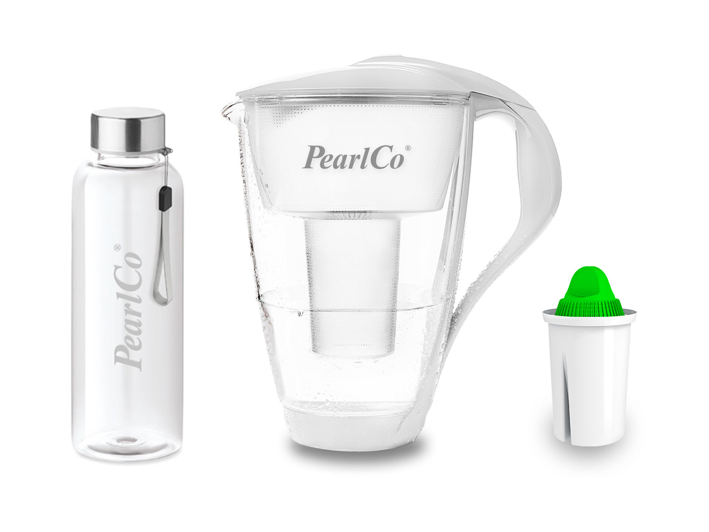 PearlCo Glas Wasserfilter inkl. 1 Kartusche plus Glasflasche