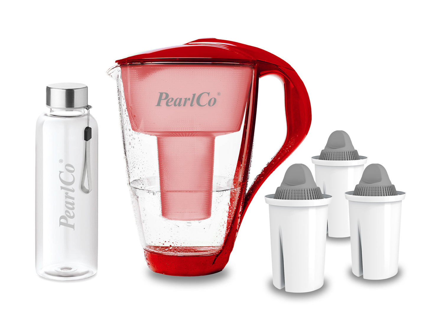 PearlCo Glas Wasserfilter inkl. 3 Kartuschen plus Glasflasche