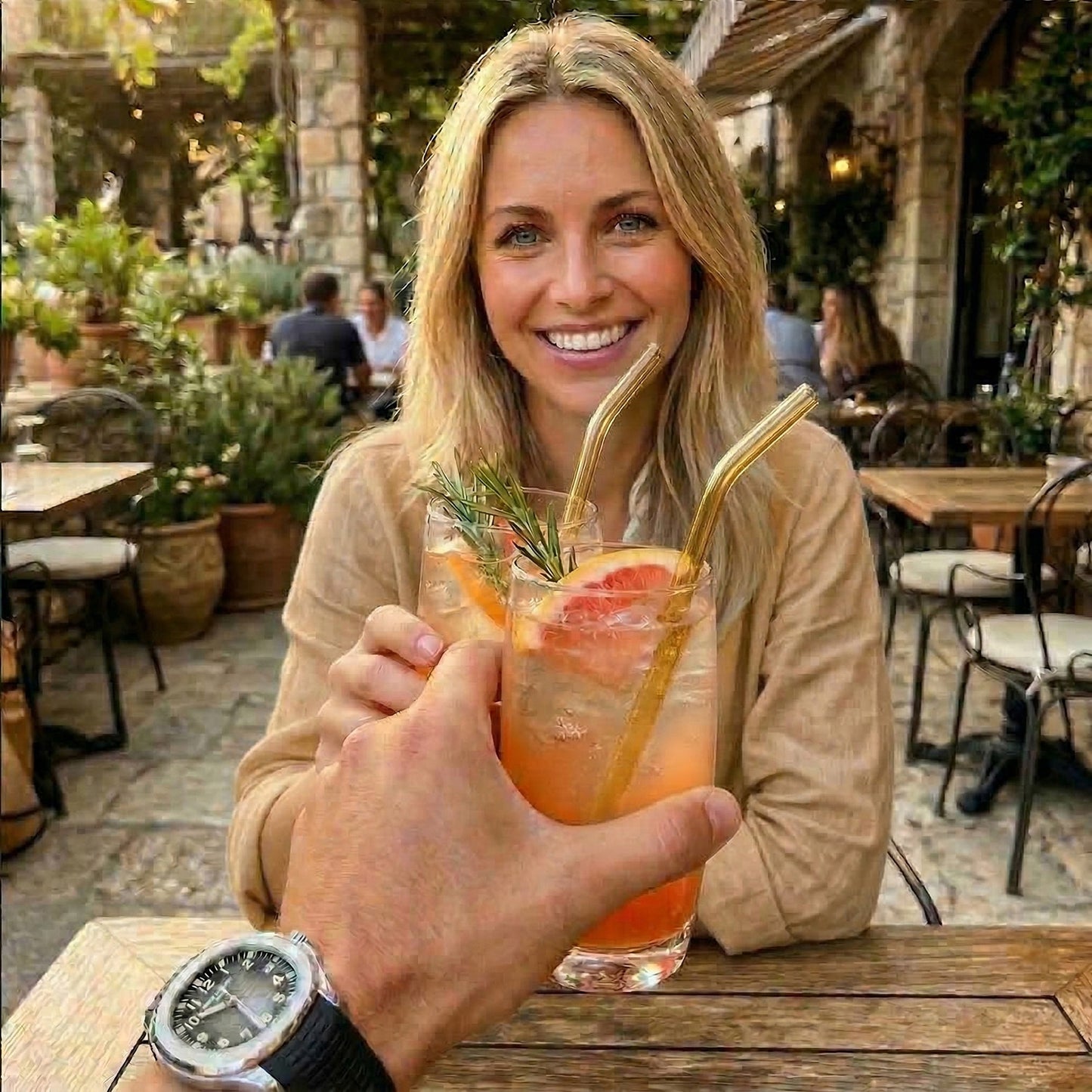 12 Glasstrohhalme gold - wiederverwendbare Trinkhalme aus Glas mit 2 Reinigungsbürsten (gebogen)