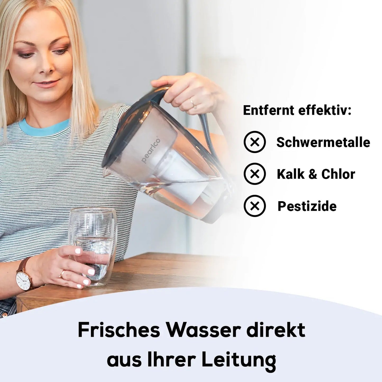 PearlCo Glas Wasserfilter inkl. 12 Kartuschen plus Glasflasche - PearlCo.de