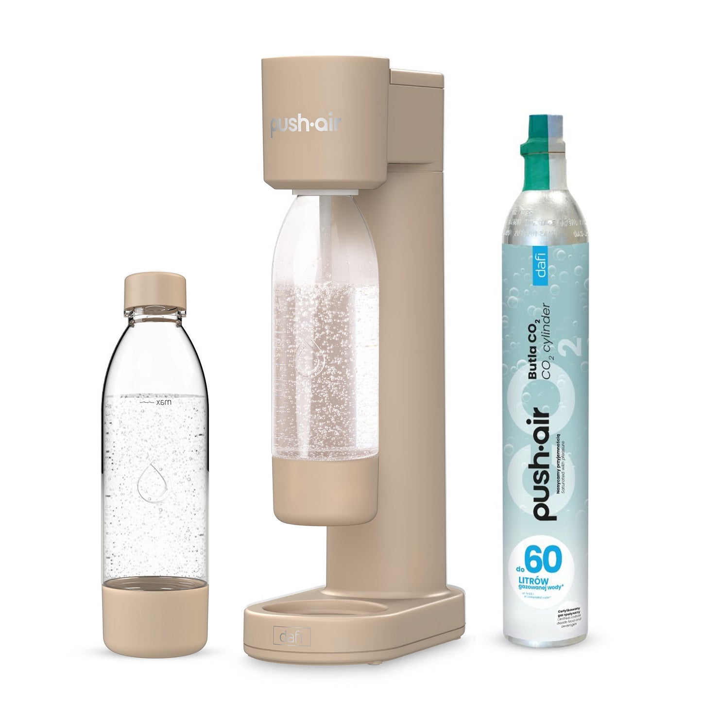 Wassersprudler Pushair inkl. 1 Co2 Zylinder und 2x 0,7l Flasche