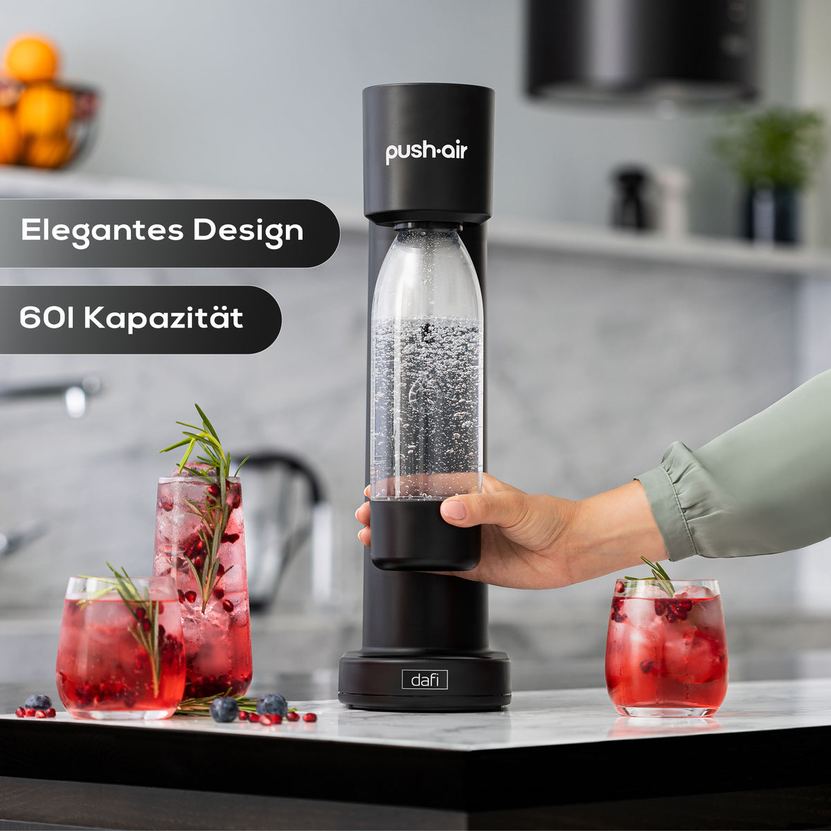 Wassersprudler Pushair inkl. 1 Co2 Zylinder und 2x 0,7l Flasche