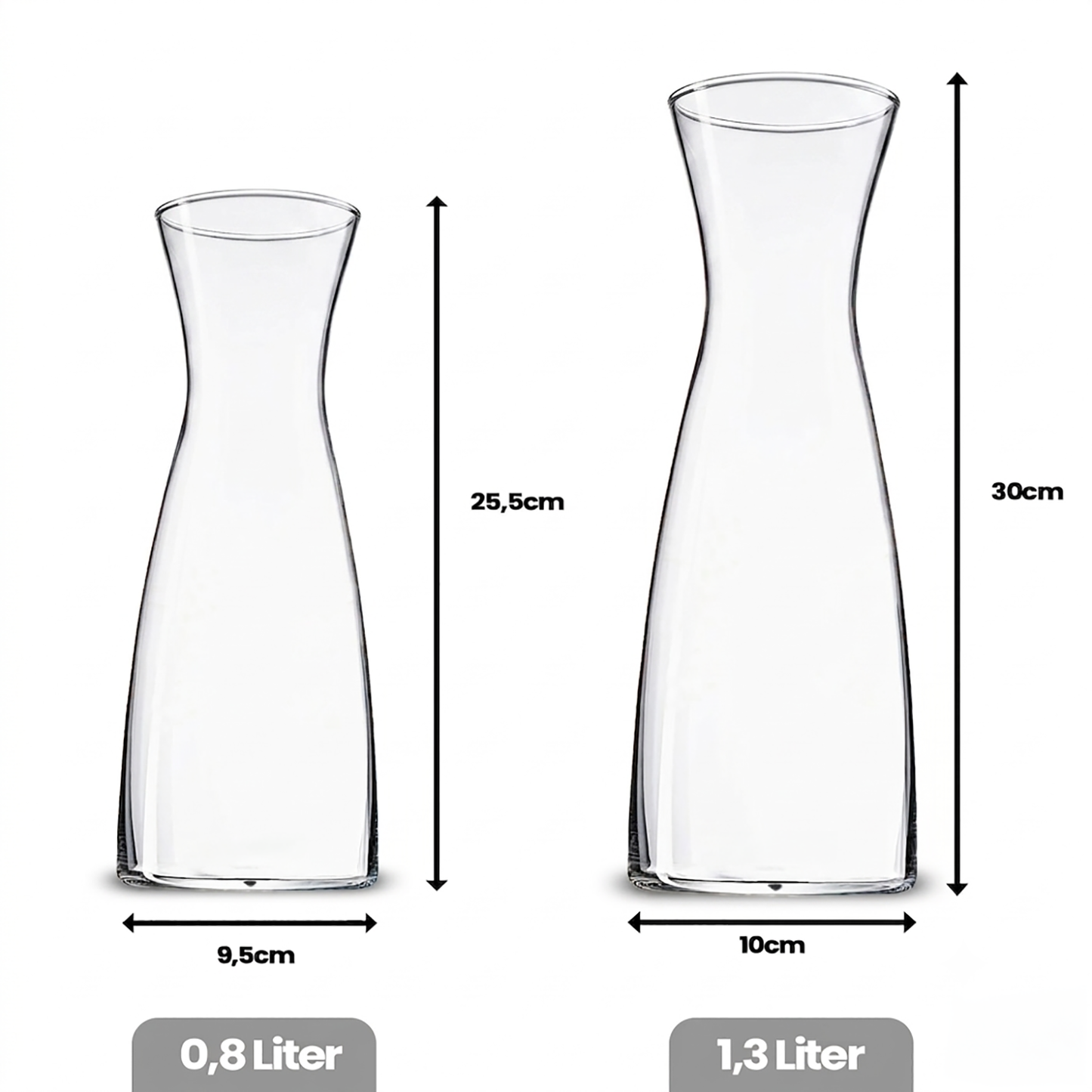 Glaskaraffe mit Edelstahldeckel 0,8l oder 1,3l Wasserkaraffe Glas
